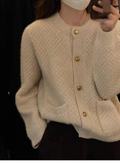 Vintage French 100% wool knit cardigan ladies loose long sleeve short